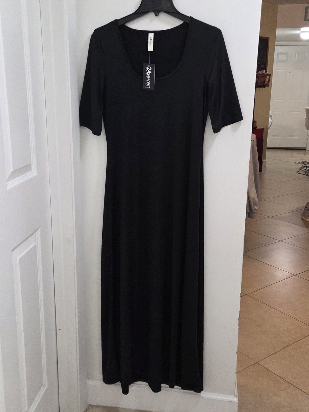 NWT 24 Seven Scoop Neck Black Maxi Dress, L